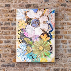 Flower original painting, abstract painting, cheerful decorative wall decor, abstract floral painting for modern house, intuitive modern art