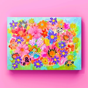 Floral original painting, colorful painting, abstract painting, cheerful decor wall, abstract floral painting for modern house