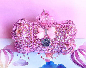 FASHION dog bag dispenser, fancy pet accessory, sparkle puppy mess bag, rhinestone dog bag holder, pet bone West highland, Yorkshire terrier