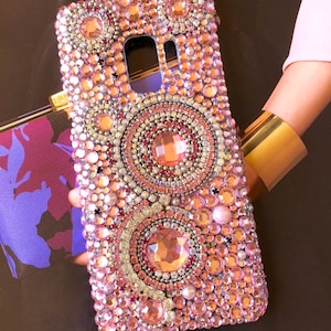 Rhinestone PHONE CASE. Pink BLING phone case. Rhinestone jewelled diamond sparkly handmade clear case cover protective for iPhone Samsung