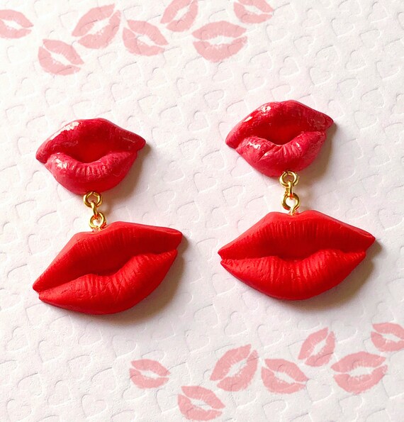 RED LIPS EARRINGS. Kiss me earrings Etsy