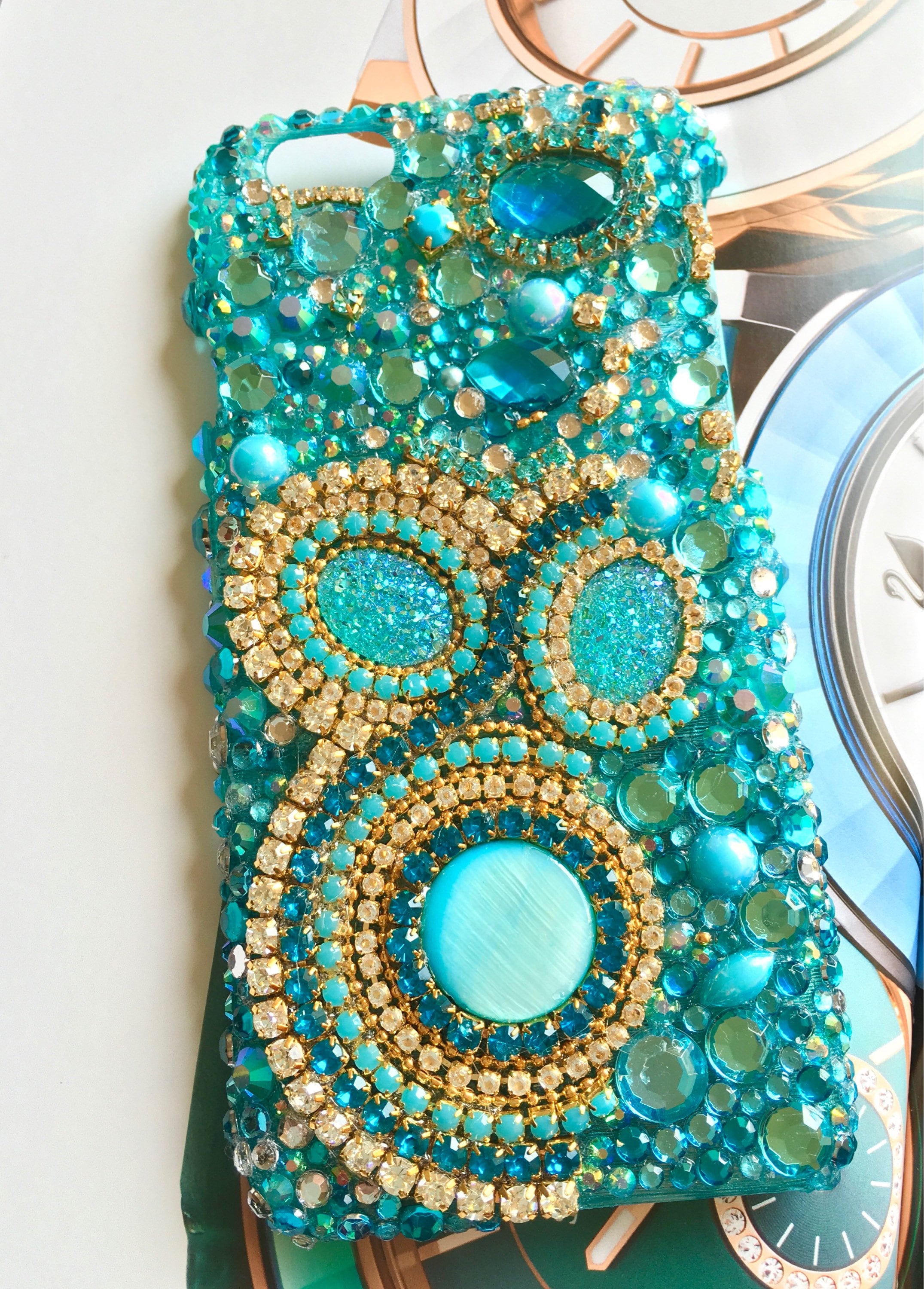 Turquoise BLING PHONE CASE. Rhinestone phone case. Sparkle Etsy