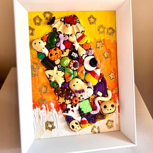 Framed Halloween mixed media painting Spooky wall art Handmade 3D Halloween decor Halloween painting with frame Halloween unique gift ghost