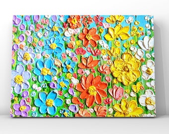 Floral landscape painting, original painting, vivid painting, flower panting gift for grandma, textured painting, abstract flowers wall art