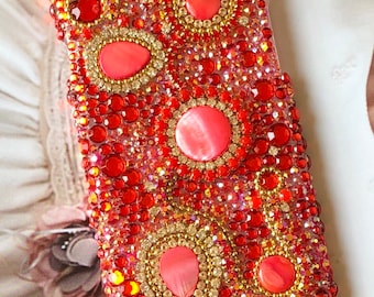 Rhinestone phone case, bling phone case, jewelled phone case, diamond sparkly handmade clear case cover protective for iPhone Samsung