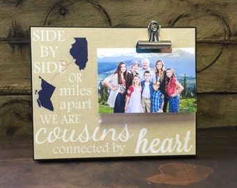 Personalized frame, Cousins Frame, States, Side By Side or Miles Apart, Christmas Gift, Long Distance Maps, Friendship Gift