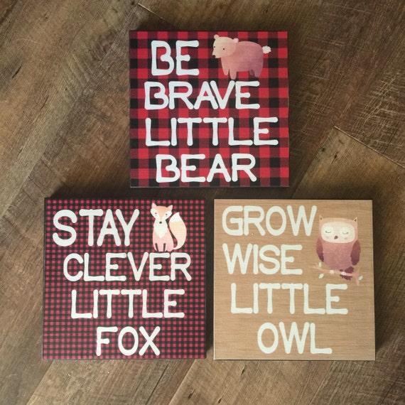 Set Of Three Buffalo Plaid Rustic Nursery Decor Baby Boy Etsy