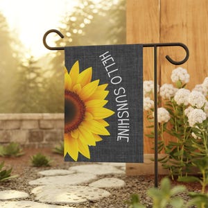 Garden Flag, Hello Sunshine Sunflower Banner, Yard Outdoor Decor, Floral Spring Summer Decoration, Seasonal Porch Sign