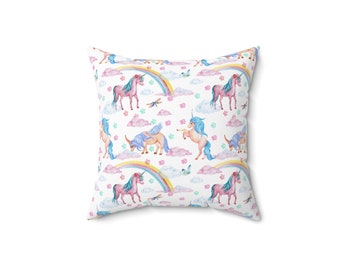 Spun Polyester Square Pillow, Custom, Unicorn Pillow, Unicorn Decor, Little Girl Bedroom Decor, Birthday Gift, Christmas Gift, Nursery Decor