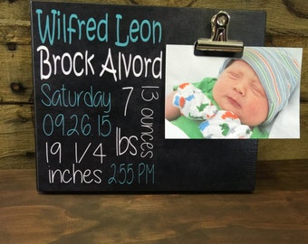 Baby Birth Announcement Picture Frame, New Baby Gift, New Born Baby Gift, New Parents Gift, Kids Picture Frame, Boy or Girl