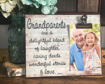 Grandparents Picture Frame Gift, Gift For Grandparents, Grandparents Are A Delightful Blend, Meme & Papa, Christmas Gift