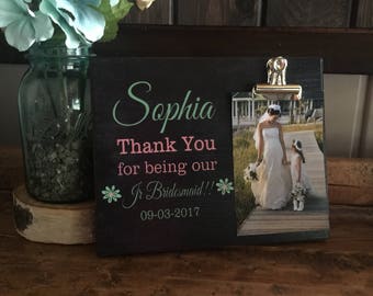 Flower Girl Thank You Gift, Thank You For Being Our Jr Bridesmaid, Personalized Picture Frame, Wedding Party Gift