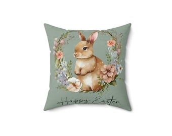 Spun Polyester Square Pillow, Throw Pillow, Happy Easter Pillow, Gift For Mom, Gift For Her, Easter Decor, Farmhouse Decor, Spring Decor