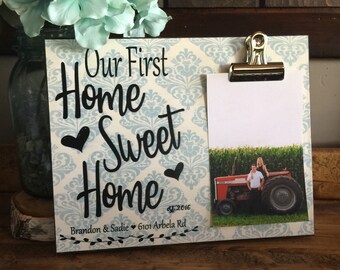 Personalized Picture Frame, Housewarming Gift, Our First Home Sweet Home,  Farmhouse Style Decor, 8x10 Photo Board With Clip