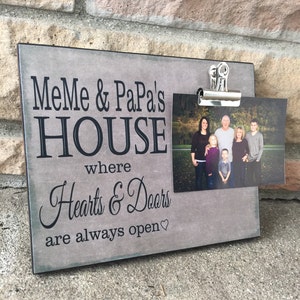 Grandparents Picture Frame, Meme & Papa's House Where Hearts and Doors Are Always Open, Grandparents Gift