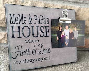 Grandparents Picture Frame, Meme & Papa's House Where Hearts and Doors Are Always Open, Grandparents Gift