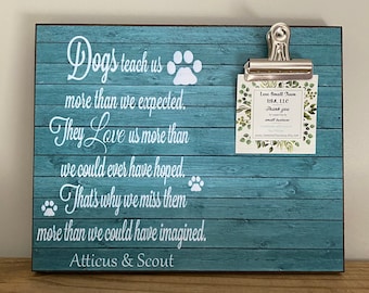 Pet Memorial Gift, Pet Memorial Frame, Sympathy Gift For Loss Of A Pet, Photo Frame [Dogs teach us more than we expected] Personalized Gift