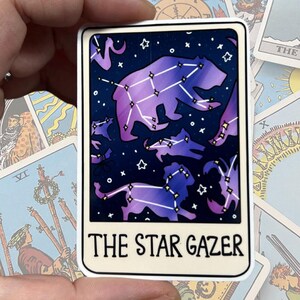 Der Stern Gazer Tarot Karte glänzend Vinyl wasserfest Aufkleber | Hochwertige Kunst Witchy Hexe Mond Voll Wasser Blau Astrologie Sternbilder