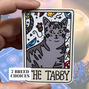 Die Katze Tarot Karte glänzend Vinyl wasserfest Aufkleber | Hochwertige Kunst Witchy Tabby Tuxedo Tabby Sphynx Siamkatzen Gato Lady In