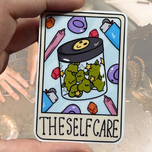 Pegatina de vinilo resistente al agua con diseño de cartas del tarot de autocuidado, de alta calidad, con diseño de brujas, adivinación, divertidos cogollos de marihuana 420