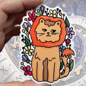 Leo Sternzeichen glänzend Vinyl wasserfest Aufkleber | Hochwertige Kunst Katze Juli August Löwe Astrologie Saturn Feuer Pluto Geburtstagsgeschenk Bday