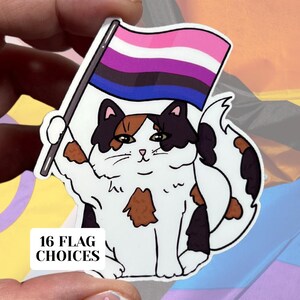 Adesivo in vinile lucido resistente all'acqua con motivo a gatto con orgoglio Genderfluid / Bandiera di uguaglianza LGBTQIA di alta qualità, identità LGBT fiera, fluidità mutevole
