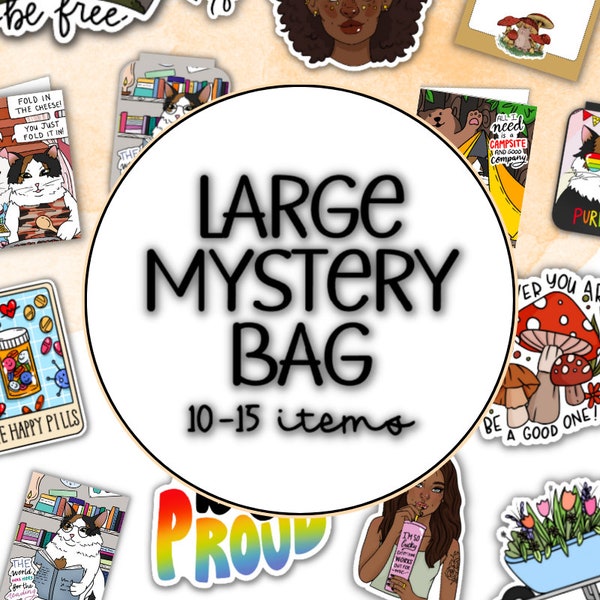 Large Mystery Bag | Vinyl Stickers, Magnetic Bookmarks, Greeting Cards, Sticker Sets, Bookmarks, Sticker Sheets, Discontinued, New, Witchy