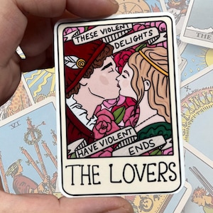 The Lovers tarotkaart glanzend vinyl waterbestendige sticker | Hoge kwaliteit kunst heks Romeo en Julia romantische ster gekruiste geliefden met ster gekruist