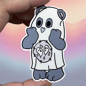 Ghost Care Bear Glossy Vinyl Water Resistant Sticker | High-Quality Art Spooky Witchy Halloween Grey Ghosts October Spook Haunt Ghosties