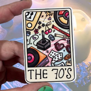 Pegatina de vinilo brillante resistente al agua con la carta del Tarot de los 70 / Arte de alta calidad de Atari Records, 1970, Candy Dots Heart Glasses Generation Pixistix