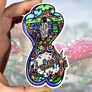 Adesivo de vinil brilhante resistente à água inspirado em Alice no País das Maravilhas | Arte de alta qualidade em árvore, desenho animado, floral, coelho, toca, bruxa