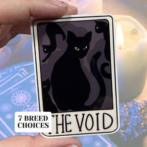 Pegatina de vinilo brillante resistente al agua con diseño de la carta del Tarot del Gato. Arte de alta calidad. Esmoquin atigrado, calicó, esfinge, siamés, negro, vacío, divertido.
