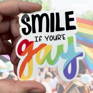 Smile If You're Gay Glanzende waterbestendige sticker van vinyl | Hoogwaardige kunst LGBTQIA Gelijkheidsvlag Trotse LGBT Rainbow Ally Lesbische Gay LGBTQ