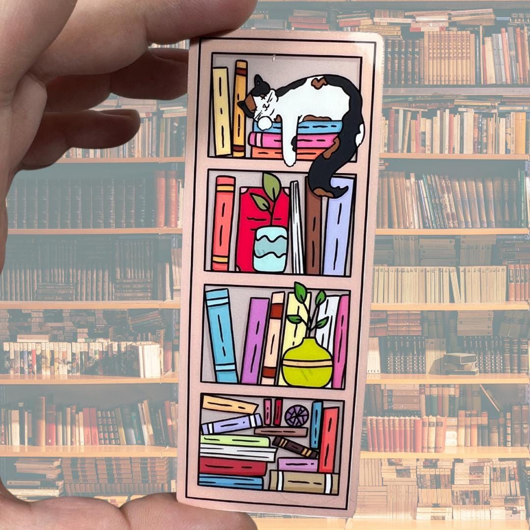 Large Cat Bookcase Glossy Vinyl Water Resistant Sticker | High Quality ...