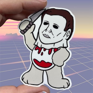 Michael Myers Care Bear glänzender Vinylaufkleber | Hochwertige Kunst Halloween mike Maske Messer Slasher Film beängstigend gruselige Form