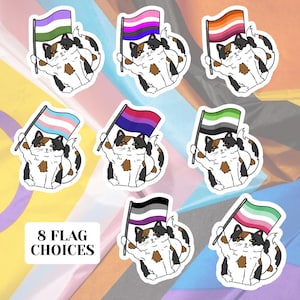 Pride Flag Cat Glossy Vinyl Water Resistant Sticker | High-Quality Art LGBTQIA Equality Proud LGBTQ Genderqueer Lesbian Aromantic Ace Trans