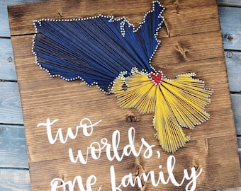 Two countries string art/ long distance gift for family/ missionary gift