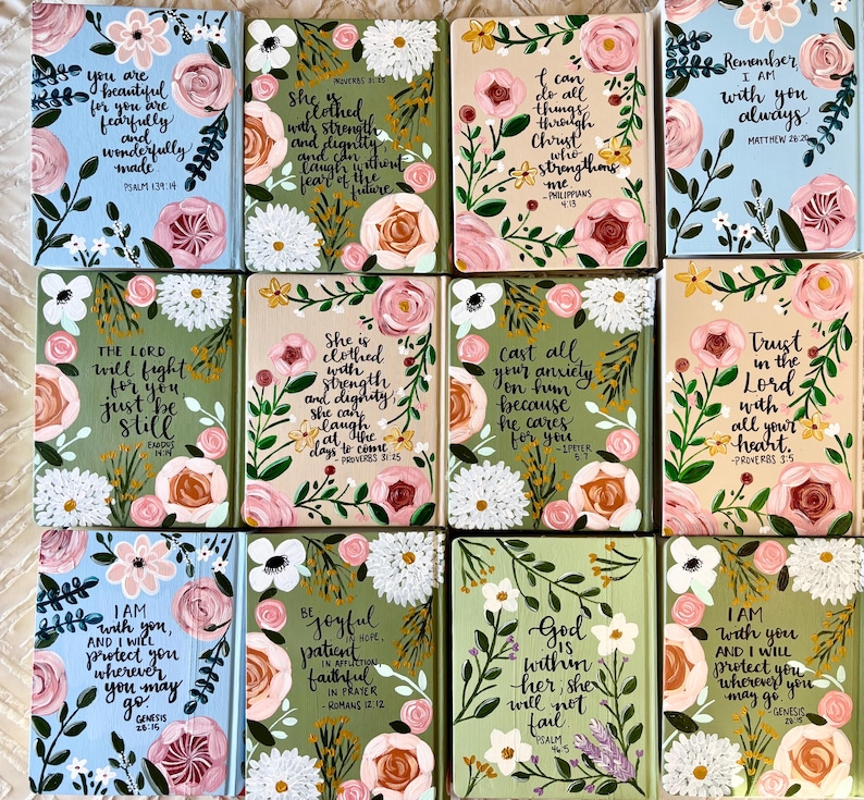 Hand painted Bible// Single column journaling Bible//NIV ESV NKJV //Floral art bible image 9