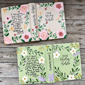 Hand painted Bible// Single column journaling Bible//NIV ESV NKJV //Floral art bible image 14