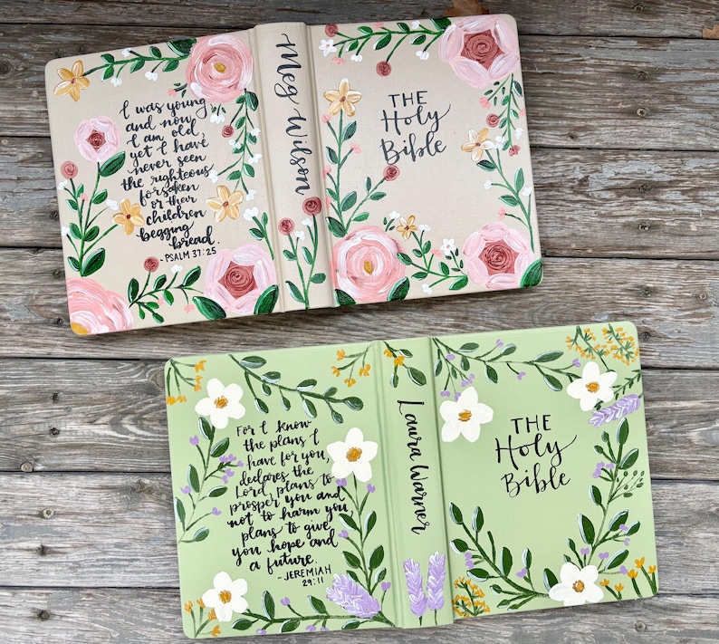 Hand painted Bible// Single column journaling Bible//NIV ESV NKJV //Floral art bible image 14