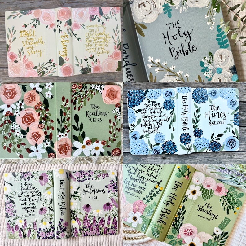 Hand painted Bible// Single column journaling Bible//NIV ESV NKJV //Floral art bible Fully Custom