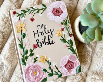 Hand painted custom Bible//personalized confirmation baptism bible//NIV ESV NKJV She reads Truth//Floral art bible