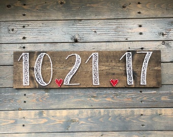 string art wedding date sign/ valentine gift for her/  save the date/ Anniversary date sign/Cotton anniversary