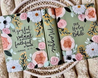 Hand painted Bible// Single column journaling Bible//NIV ESV NKJV //Floral art bible