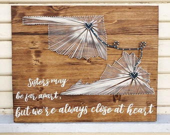 Long distance gift for sister/ two states string art/ Sister gift