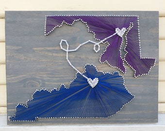 Two state string art sign/ Cotton Anniversary gift/ second anniversary gift for her