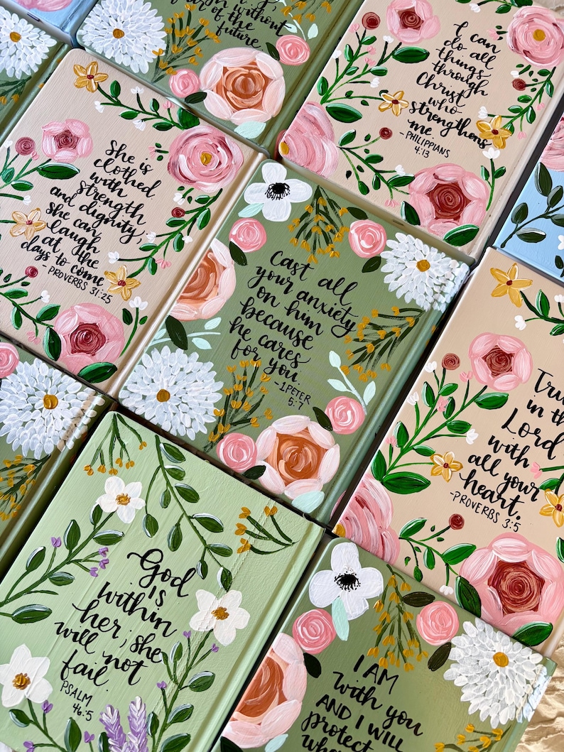 Hand painted Bible// Single column journaling Bible//NIV ESV NKJV //Floral art bible image 12