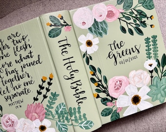 Custom painted wedding Bible//personalized hand painted Bible//NIV ESV NKJV //Floral Bible//family Bible