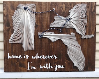 3 states string art/ cotton anniversary gift for her/ met engaged married