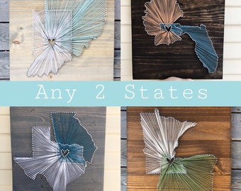 cotton anniversary gift for her/ two states string art sign/ cotton anniversary gift for him